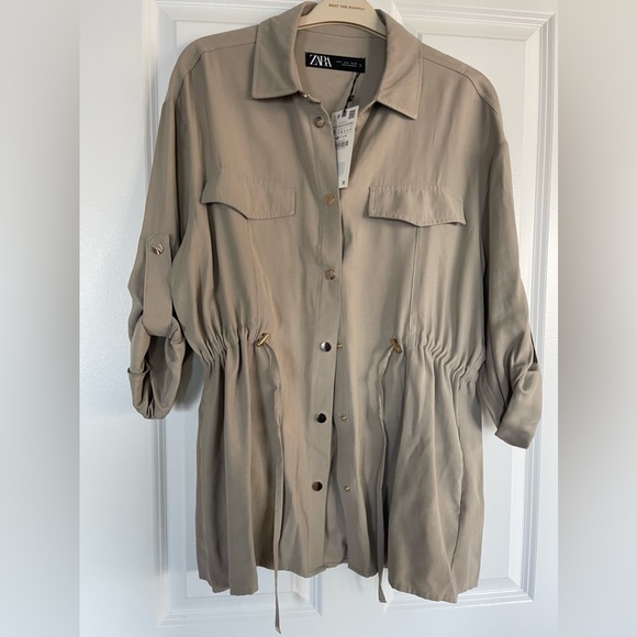 Zara Drawstring Waist Oversized Shirt NWT - Picture 7 of 8